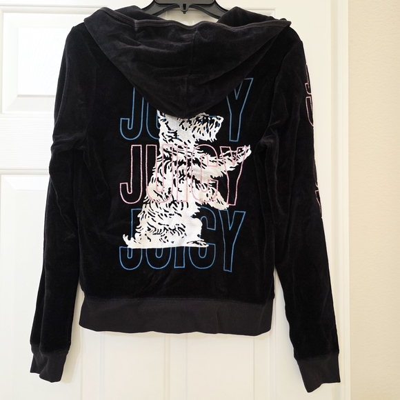 Juicy Couture Tops - NWT XL Juicy Couture Black Pink Velour Zip-Up Hoodie Jacket Sparkly Westie Dog
